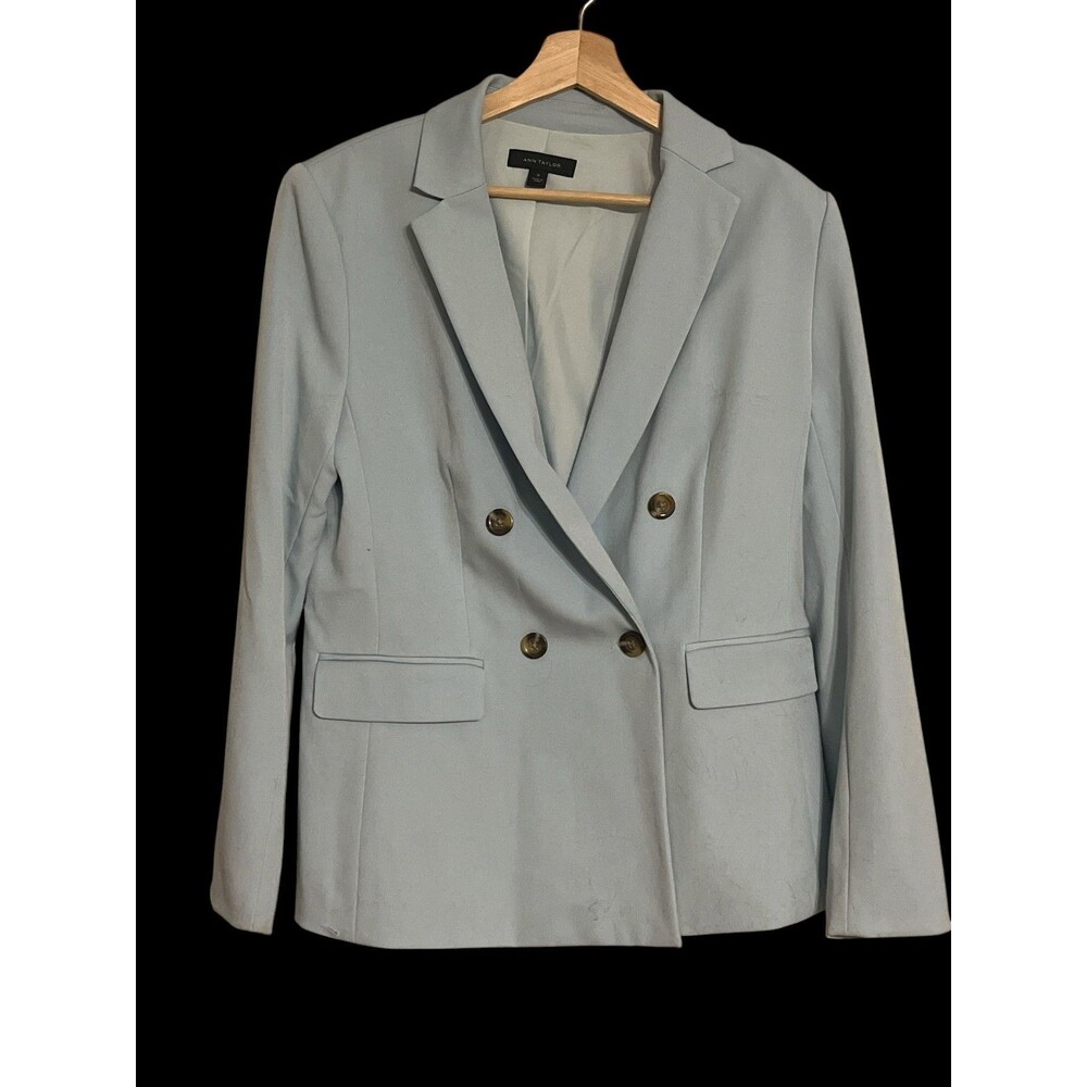 Ann Taylor The Fitted Long Blazer in Fluid Crepe Light Blue W S 10 Business Suit